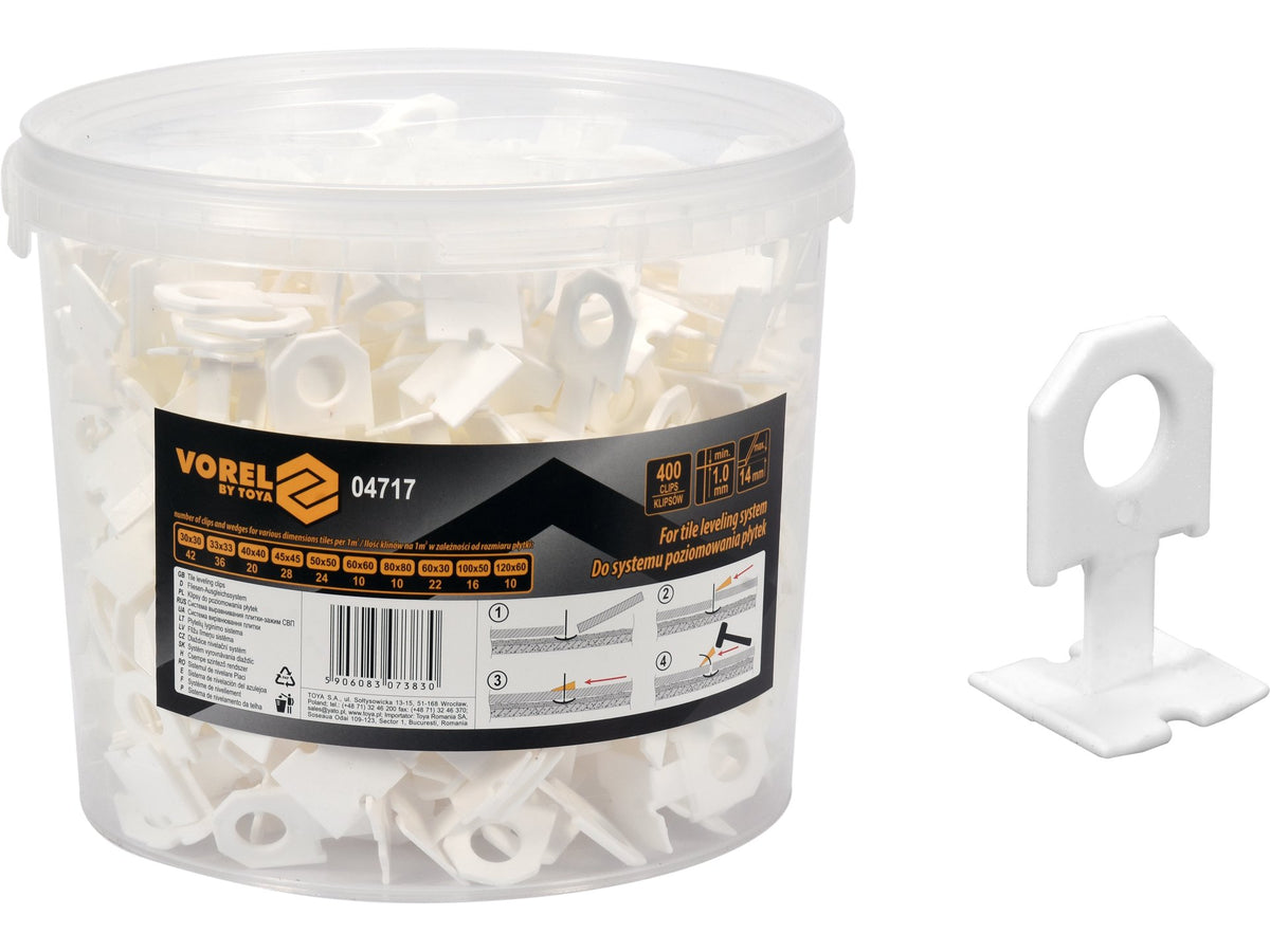 Systeem, Clips Voor Het Nivelleren Van Tegels 1MM, 400 St. In Een Emmer