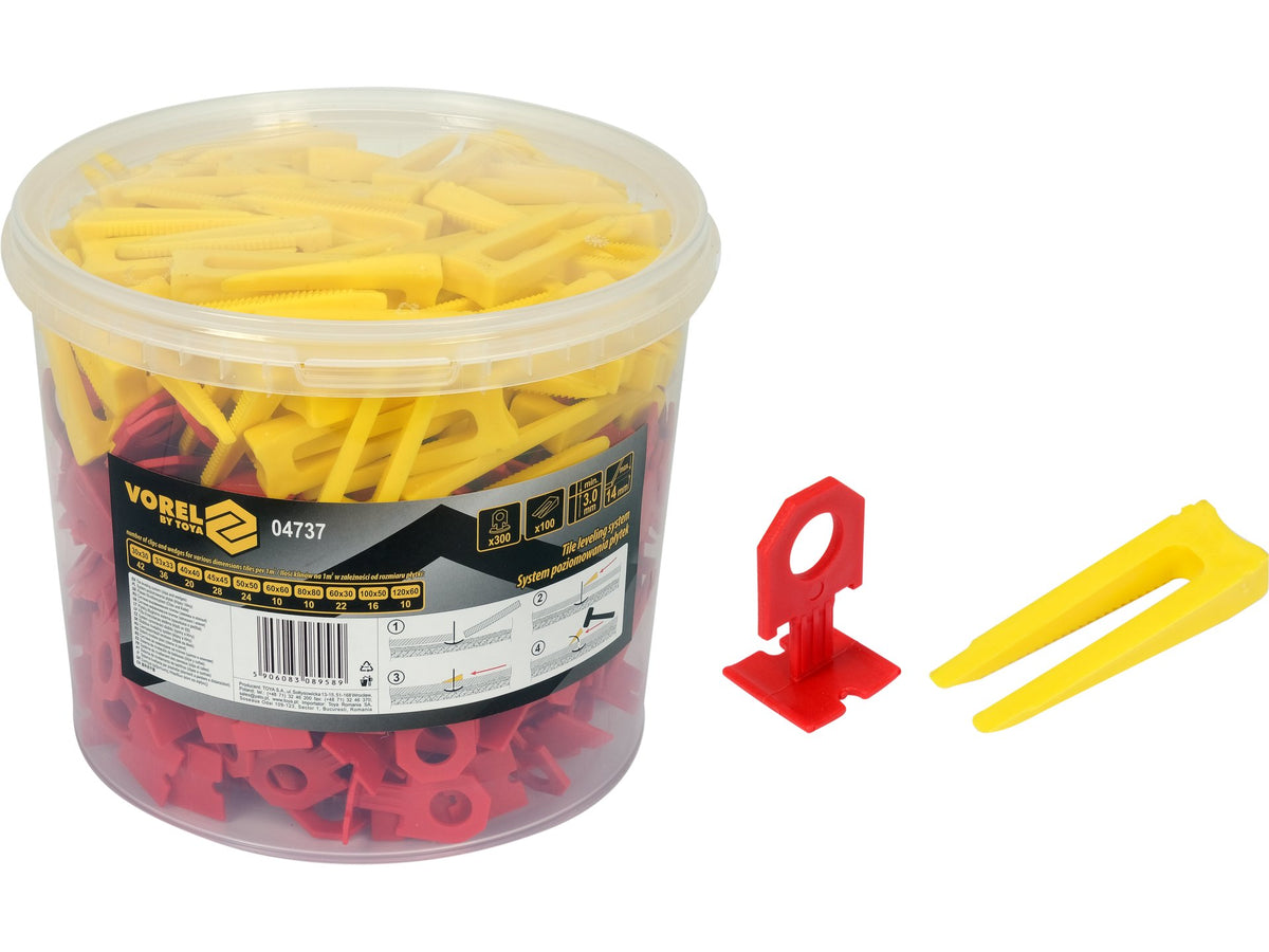 Systeem, Clips + Wiggen Voor Het Nivelleren Van Tegels Van 3MM, In Een Emmer Van 300 + 100 St.