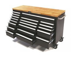 Verrijdbare gereedschapswagen met houten werkblad - 146 cm - zwart