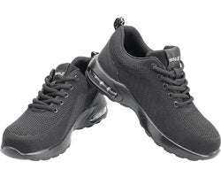 PACS SB P Ademende Veiligheidsschoenen - Stalen Neus & Kevlar Anti-Perforatie Tussenzool - Met Air Cushion Hiel & Comfort Binnenzool - Antislip Werkschoenen (SRA) - Maat 43 / Voetlengte 27.8 cm - Zwart (EN ISO 20345)