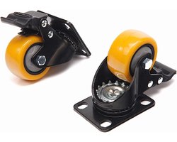 4 Stuks Profi 50 mm. Zwenkwiel met Voetplaat en Rem
