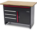 120 cm Werkbank met 4 Laden , 1 Deur en Houten Blad - Zwart