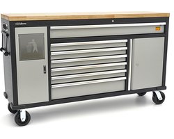 168 Cm. Professionele Verrijdbare Gereedschapswagen, Werkbank Met Massief Houten Werkblad