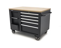 114 cm Verrijdbare Gereedschapswagen / Werkbank met Houten Werkblad (Zwart)