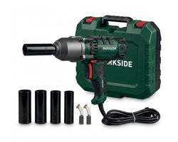 PARKSIDE® Elektrische slagmoersleutel - Vermogen: 550 W - Draaimoment: max. 500 Nm - Toerental: 3.700 tpm - Inclusief 4x stopcontacten (17 mm, 19 mm, 21 mm, 22 mm), 1x reservekoolborstelset