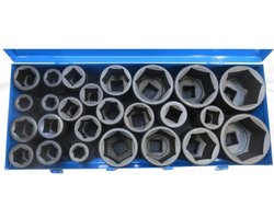 Krachtdoppen set 1"" Metrisch zeskant 25 dlg 17 - 75mm metalen koffer.