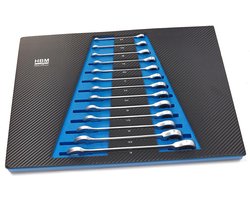 13 Delige Ring, Ratel, Steeksleutelset INCH in Carbon Foam inlay voor Gereedschapswagen
