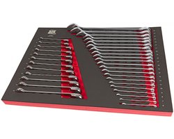 AOK Professionele 34-delige ring-, ratel- en steeksleutelset met foam inlay