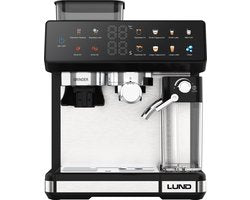 LUND 68501 Premium Pistonmachine met Ingebouwde Bonenmaler – Espressomachine met Automatische Melkopschuimer – 20 Bar – 11 Programma's – Kleuren Touchscreen – RVS