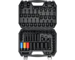 Professionele Krachtdoppenset 1/2" - 64-delig - Hoogwaardig CrMo Chroom-molybdeenstaal - Slagmoersleutel Set met Torx, Hex & Spline - Inclusief Stevige Koffer