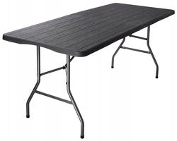 Campingtafel Klaptafel - Inklapbare tafel - Opvouwbare Tuintafel - Weerbestendig - Inclusief handvat - 180x70x74 (Zwart) Wood Effect