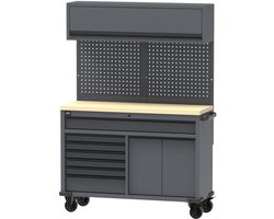 Verrijdbare Werkbank 136 cm met 7 Laden en Bovenkast (Grijs)