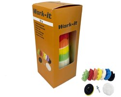 Work-It Polijstset met Ø 80mm Polijstpad - 10 delig Polijstschijf set met steunschijf M10 aansluiting + adapter voor polijstmachine en boormachine - auto koplampen en polijsten van lak.