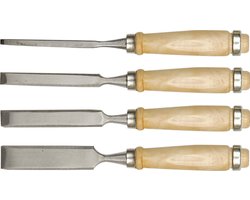 Vorel Houtbeitels Set - 4-delig - Chroom-Vanadiumstaal - Houten Handgreep