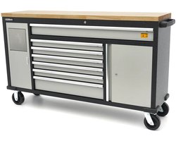 168 Cm. Professionele Verrijdbare Gereedschapswagen, Werkbank Met Massief Houten Werkblad