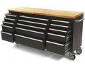 182 cm. Professionele Gereedschapswagen / Werkbank met Houten Blad - ZWART