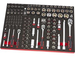 AOK Professionele 130-delige 1/4, 3/8, 1/2 inch doppenset met foam inlay