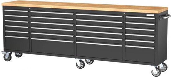 24 Laden Gereedschapswagen met Houten Werkblad , 258 cm, zwart