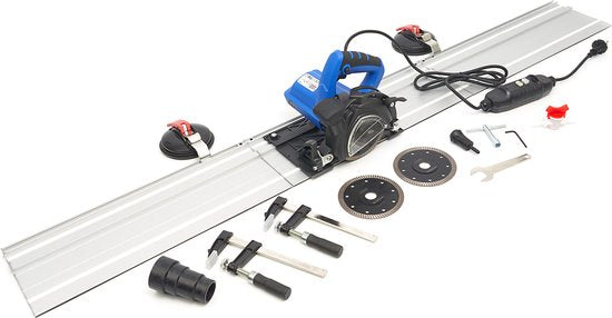 1400W Steen Inval Handzaagmachine Watergekoeld met Liniaal 3 x 500 mm en 3 Diamantzaagbladen