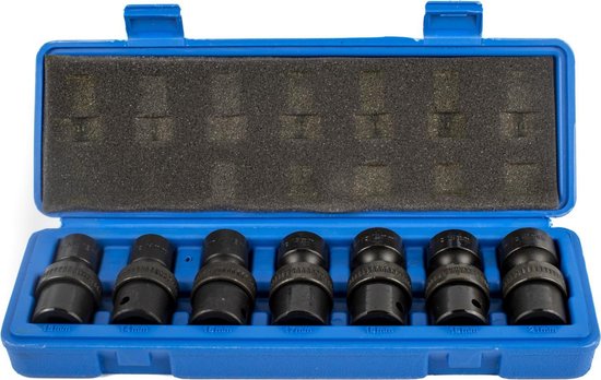 7 Delige 1/2" Krachtdoppenset Metrische Maten Met Kniegewrichten