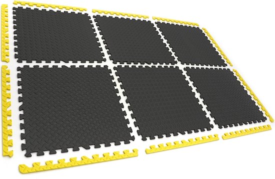 EVA vloertegel set voor vloerbescherming 6-delig, zwart, geel (2.3m² Totaal)