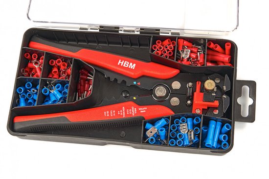 199 Delige Profi 4 in 1 Automatische Draadstriptang met Knip en Krimpfunctie Inclusief 199 Kabelschoentjes
