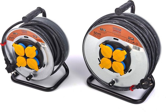 Spatwaterdichte IP44 Stroomhaspel, Kabelhaspel 3 x 1,5 mm – 25 Meter Spatwaterdichte Kabelhaspel 3 x 1,5 mm