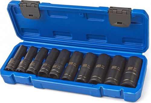 10 Delige Diepe 1/2" Metrische Zeskant - Krachtdoppen Set