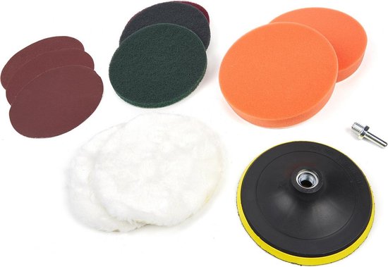 150 mm 12 Delige Polijstset en Schuurset met M14 en 6 mm Opname