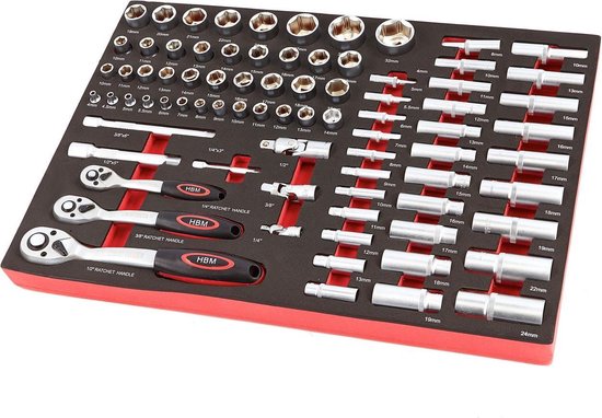 80 Delige 1/4”, 3/8" en 1/2" Doppenset Foam Inlay