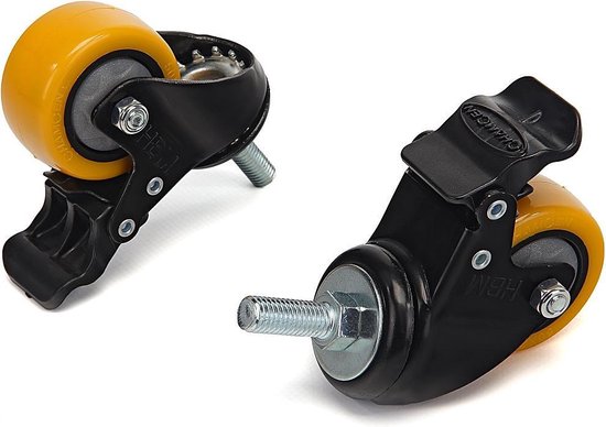 4 Stuks Profi 50 mm. Zwenkwiel met Draadeind en Rem