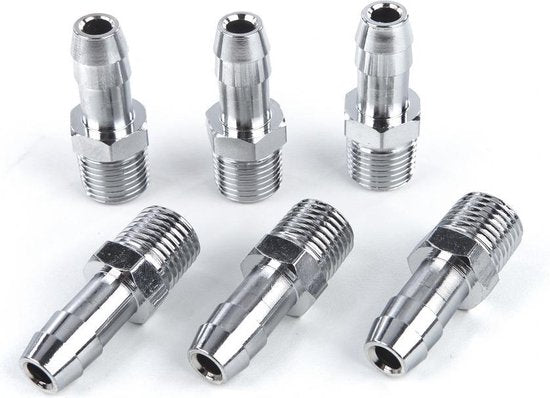 6 X Slangnippel 8 mm 1/4" Uitwendig Draad