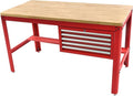 155 cm Professionele Werkbank met 5 Laden en Houten Werkblad, ROOD