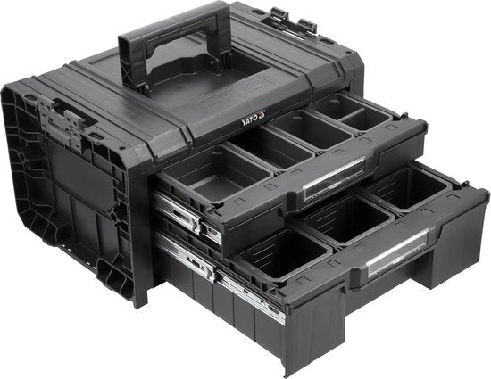 Modulaire Gereedschapskist met 2 Laden - S1/S12 Systeem Koppelbaar - L 45 x B 31.3 x H 24.5 cm - Inclusief Uitneembare Bakjes & Organizers