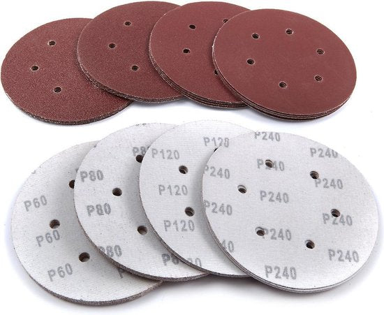 40 Delige 150 mm. Geperforeerde Velcro Schuurschijvenset met Klittenband