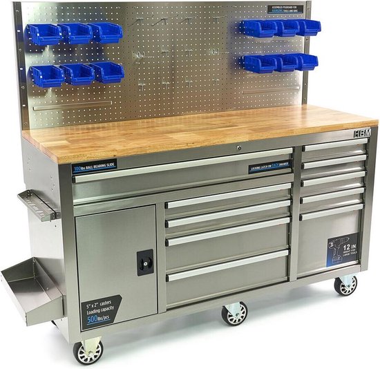 158 cm 10 Laden Werkbank met Deur en Achterwand - RVS