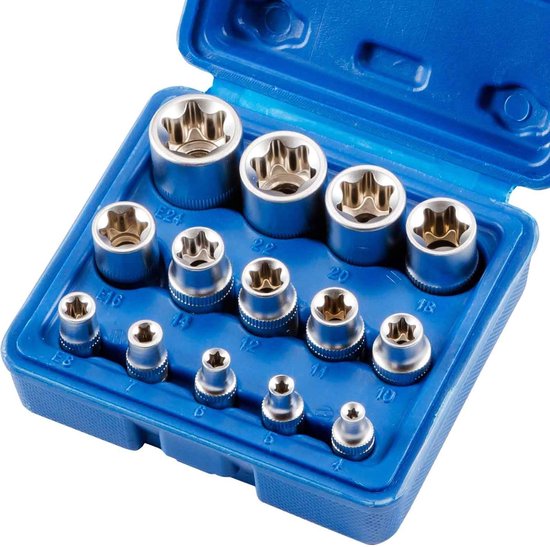 14 Delige Profi Doppenset - 1/4" & 1/2" & 3/8'' - Hoogwaardig Chroom-Vanadiumstaal - Met Koffer - Dopsleutel Set - Krachtdoppen Set - Gereedschapset - Handgereedschap - Torx / Hex Doppen Set - Auto Reparatie / Reparatie Van Machines - Stevig