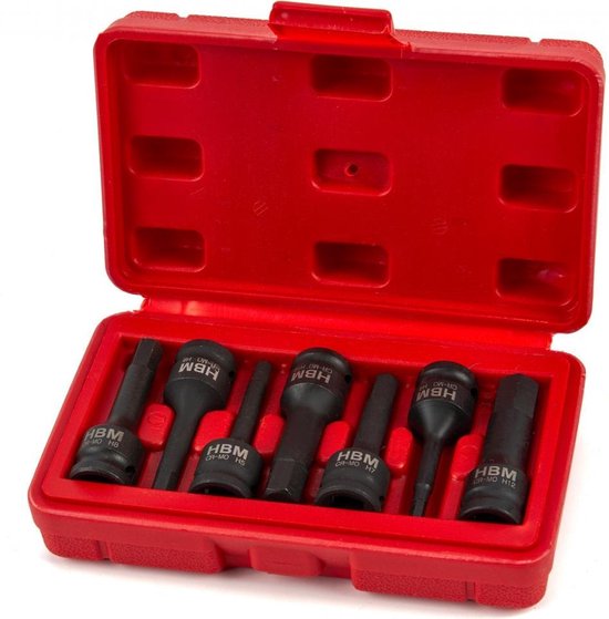7 Delige Lange Inbus Krachtdoppenset met 3/8" Opname