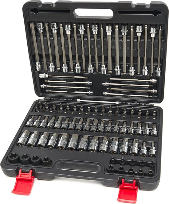 107 Delige Korte en Lange MM, INCH Inbus, Torx, Hex Doppenset