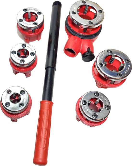 Pijpdraad 1/4″-3/8″-1/2″-3/4″-1″-1 1/4" pijp draad snijder 9 delig pijpdraadsnijset schroefdraad ratel