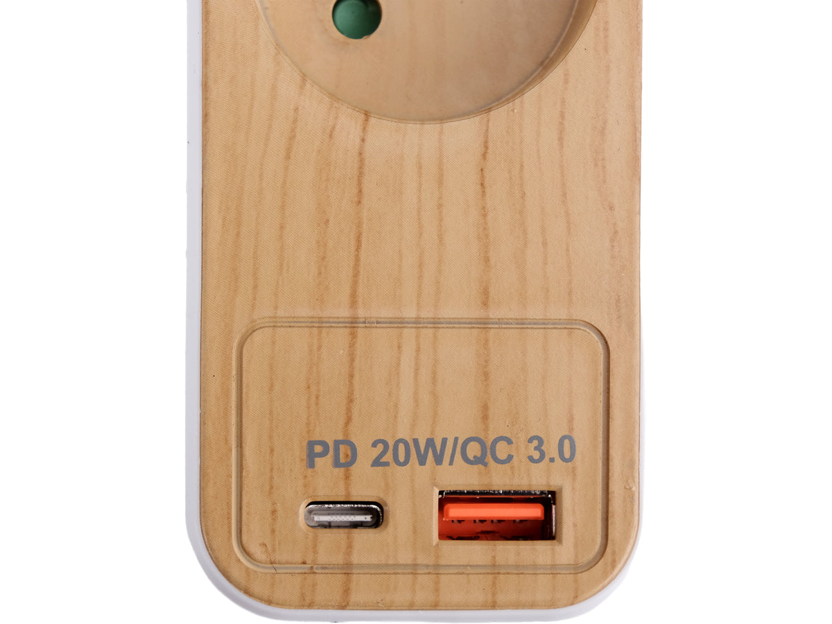 Power Strip USB Wood With Ground 5S 1.4M