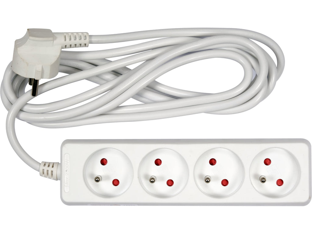 Elektrische Verlengkabel, Wit, 4 Stopcontact Met Aarding, 3M