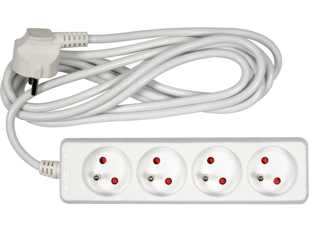 Elektrische Verlengkabel, Wit, 4 Stopcontact Met Aarding, 3M