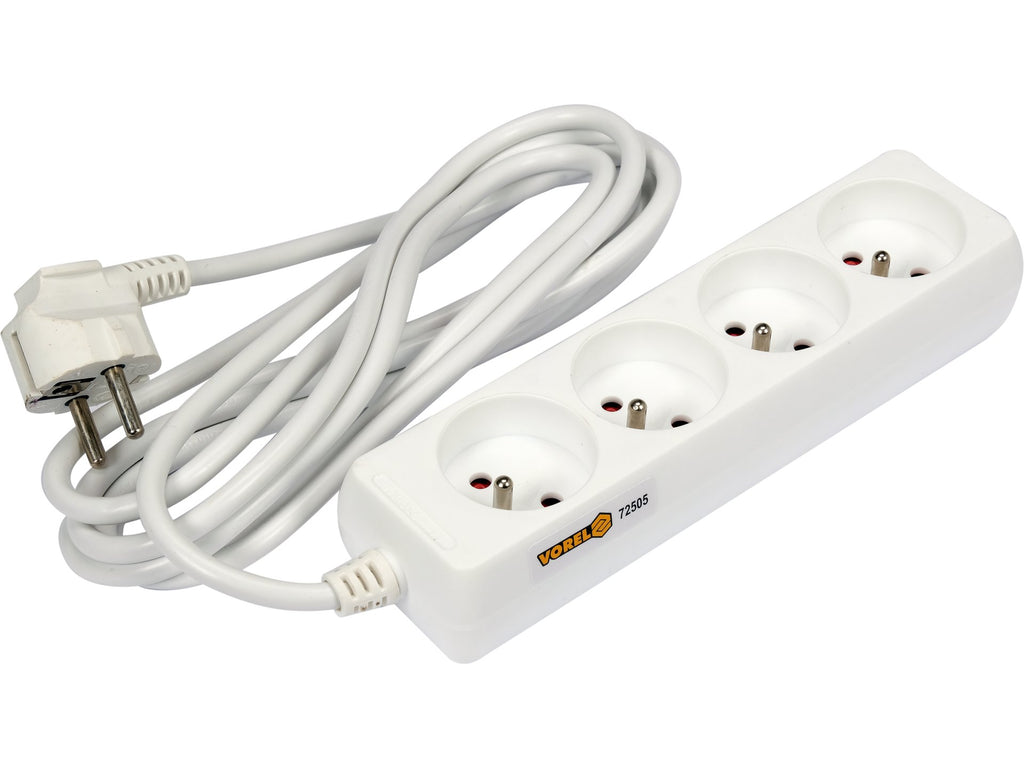 Elektrische Verlengkabel, Wit, 4 Stopcontact Met Aarding, 3M