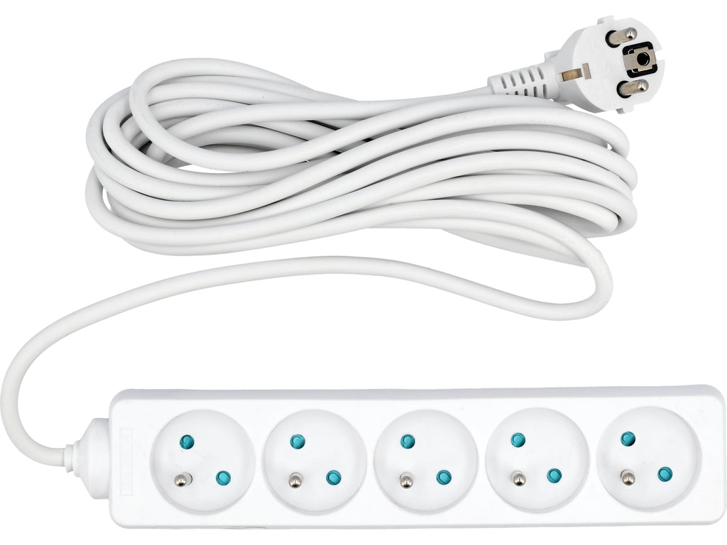 Elektrische Verlengkabel, Wit, 5 Stopcontact Met Aarding, 5M