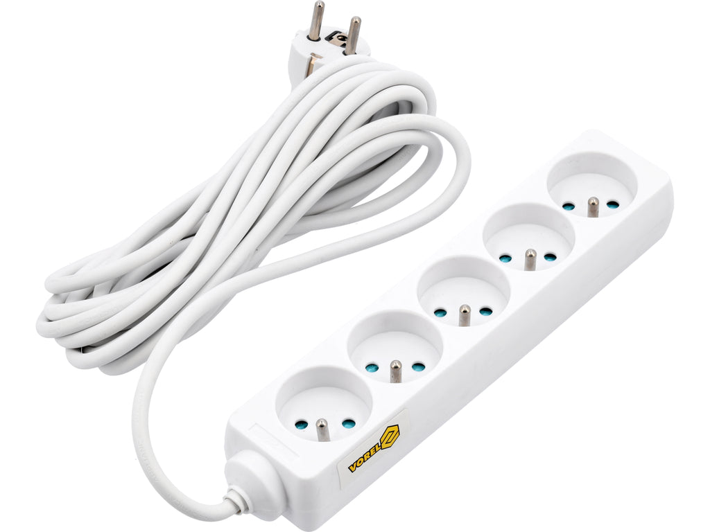 Elektrische Verlengkabel, Wit, 5 Stopcontact Met Aarding, 5M