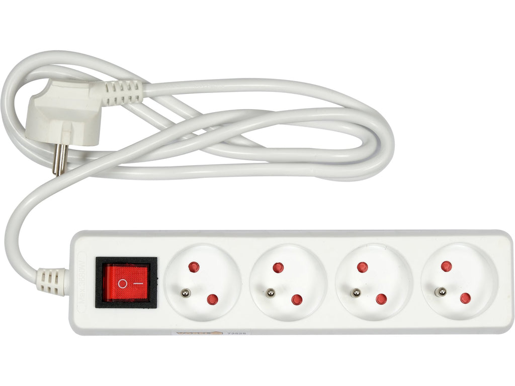 Elektrisch Verlengsnoer, Wit, 4 Stopcontact Met Aarding, 1,5M Met Schakelaar