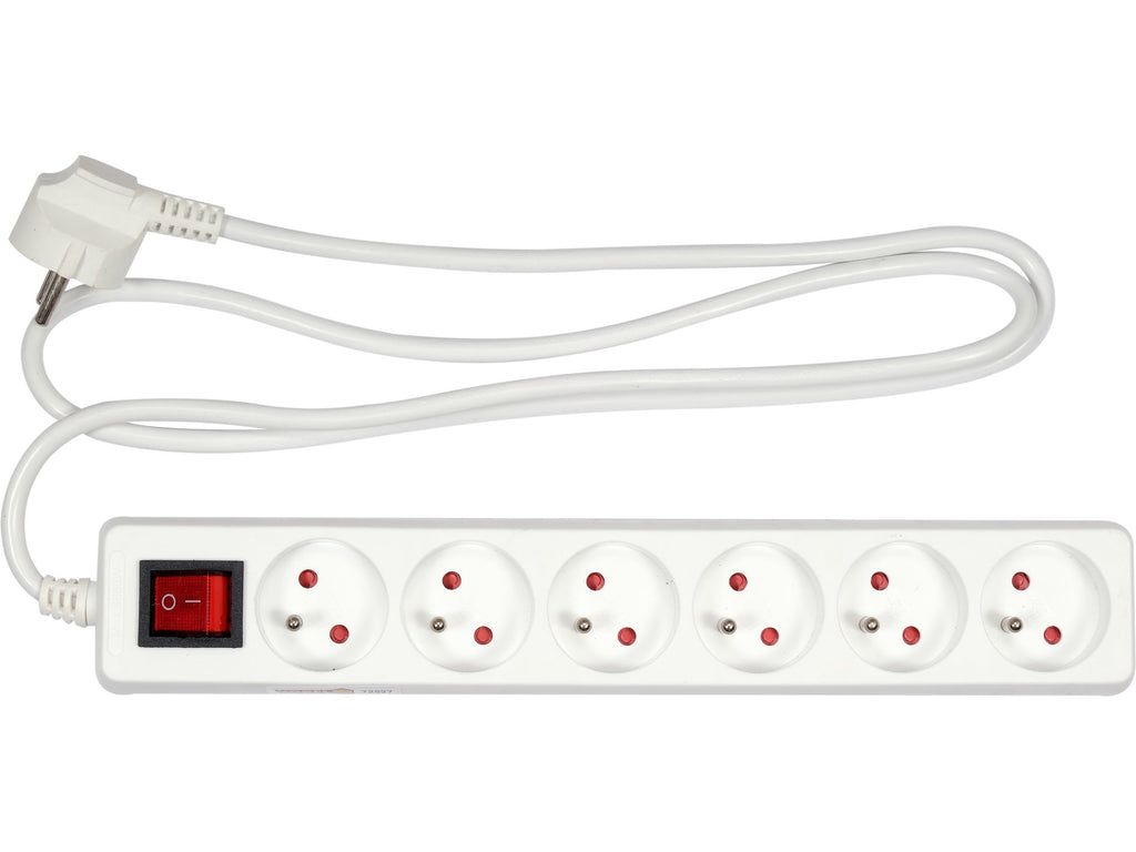 Elektrisch Verlengsnoer, Wit, 6 Stopcontact Met Aarding, 1,5M Met Schakelaar