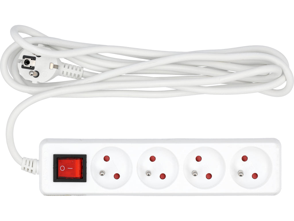 Elektrisch Verlengsnoer, Wit, 4 Stopcontact Met Aarding, 3M Met Schakelaar