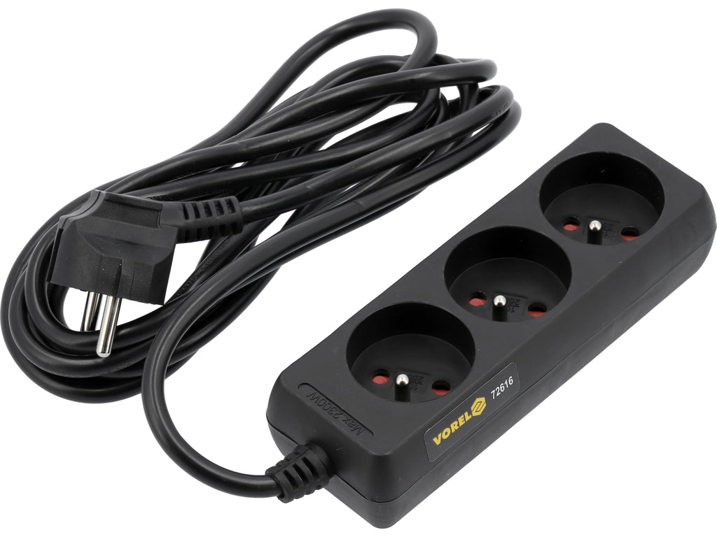 Elektrische Verlengkabel, Zwart, 3 Stopcontact Met Aarding, 3M